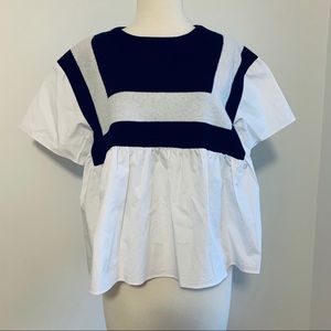 English Factory White Top With Knit Bodice Medium